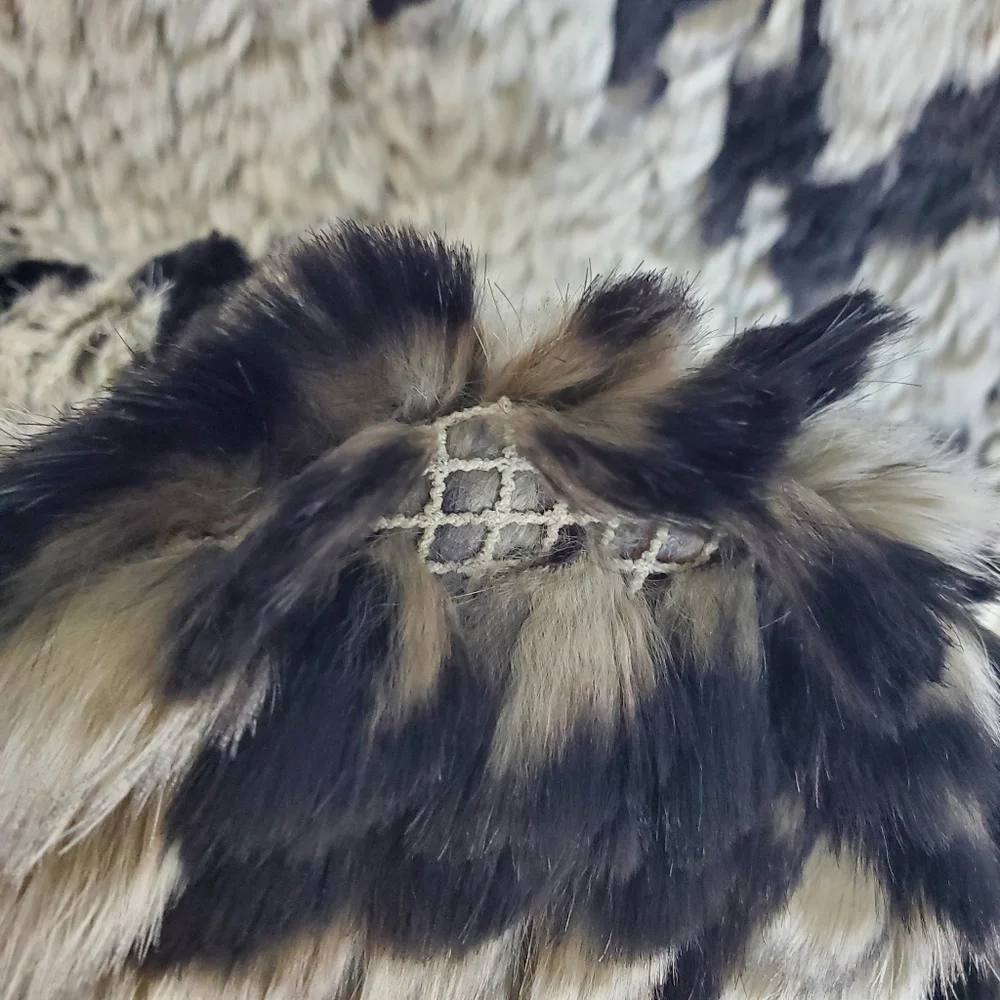 Alice + Olivia India Real Rabbit Fur Cascade Vest in Grey & Black Size Medium